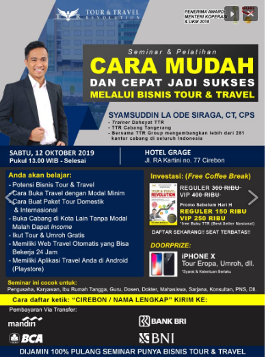 Info Seminar Bisnis Tour & Travel di Cirebon Hub 089519229936