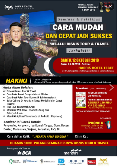 Info Seminar Bisnis Tour & Travel di Jakarta Tebet Hub 089519229936