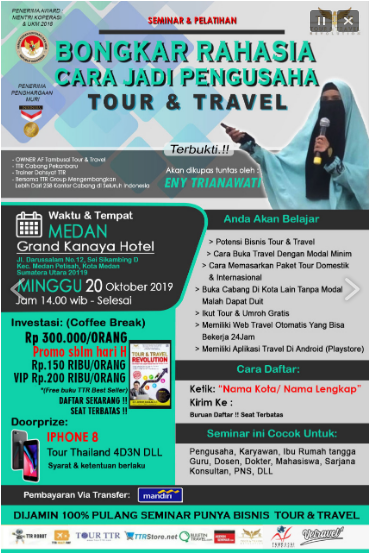 Info Seminar Bisnis Tour & Travel di Medan Hub 089519229936