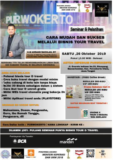 Info Seminar Bisnis Tour & Travel di Purwokerto Hub 089519229936